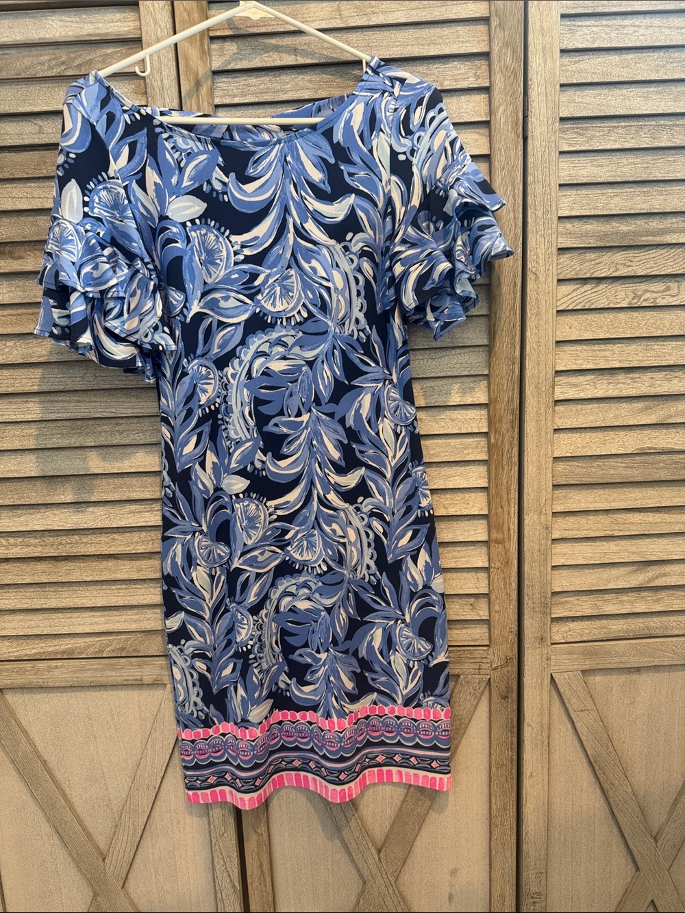 Blue Floral Ruffle Sleeve Dress